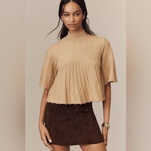 Maeve Short-Sleeve Mock-Neck Swing Sweater